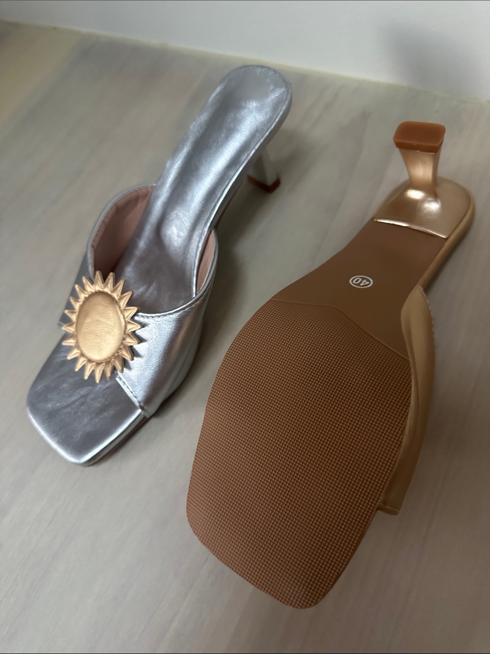 Metallic Sun & Moon Slide Mules — Silver and Gold - Never Worn - Picture 4 of 5